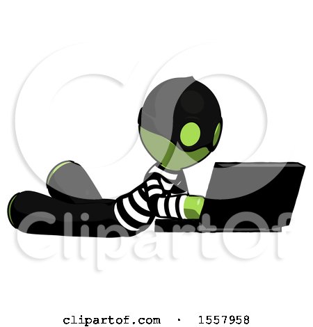 Green Thief Man Using Laptop Computer While Lying on Floor Side Angled View by Leo Blanchette