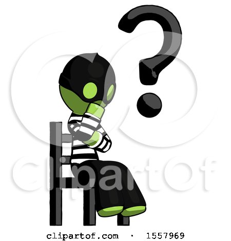 Green Thief Man Question Mark Concept, Sitting on Chair Thinking by Leo Blanchette