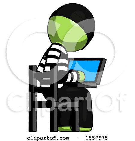 Green Thief Man Using Laptop Computer While Sitting in Chair View from Back by Leo Blanchette