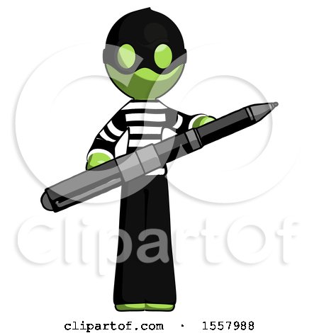 Green Thief Man Posing Confidently with Giant Pen by Leo Blanchette