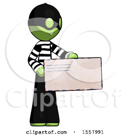 Green Thief Man Presenting Large Envelope by Leo Blanchette