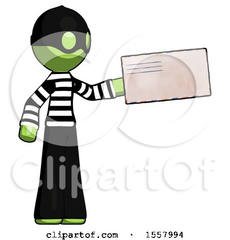 Green Thief Man Holding Large Envelope by Leo Blanchette