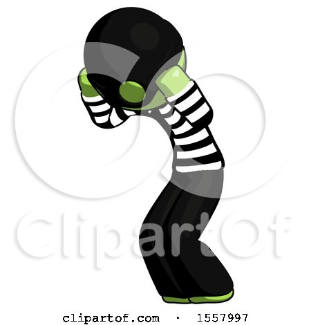 Green Thief Man with Headache or Covering Ears Turned to His Left by Leo Blanchette