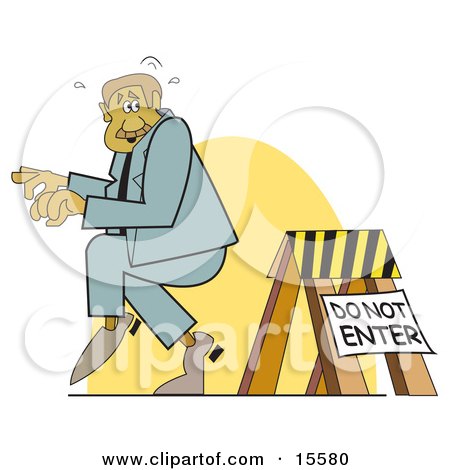 Sneaky Man Entering A Blocked Off Area Clipart Illustration by Andy Nortnik
