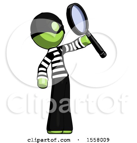Green Thief Man Inspecting with Large Magnifying Glass Facing up by Leo Blanchette