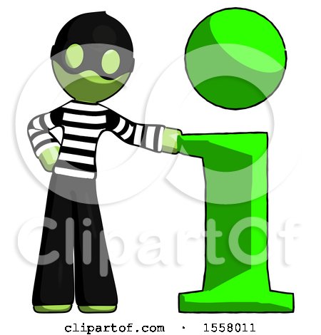 Green Thief Man with Info Symbol Leaning up Against It by Leo Blanchette
