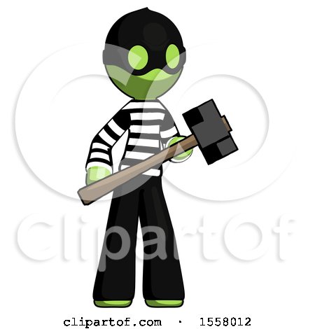 Green Thief Man with Sledgehammer Standing Ready to Work or Defend by Leo Blanchette
