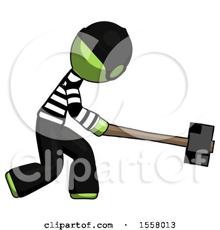 Green Thief Man Hitting with Sledgehammer, or Smashing Something by Leo Blanchette