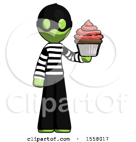 Green Thief Man Presenting Pink Cupcake to Viewer by Leo Blanchette