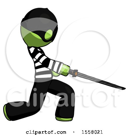 Green Thief Man with Ninja Sword Katana Slicing or Striking Something by Leo Blanchette