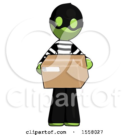 Green Thief Man Holding Box Sent or Arriving in Mail by Leo Blanchette