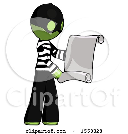Green Thief Man Holding Blueprints or Scroll by Leo Blanchette