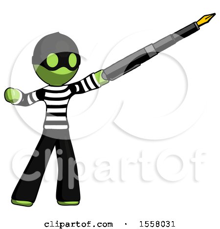 Green Thief Man Pen Is Mightier Than the Sword Calligraphy Pose by Leo Blanchette