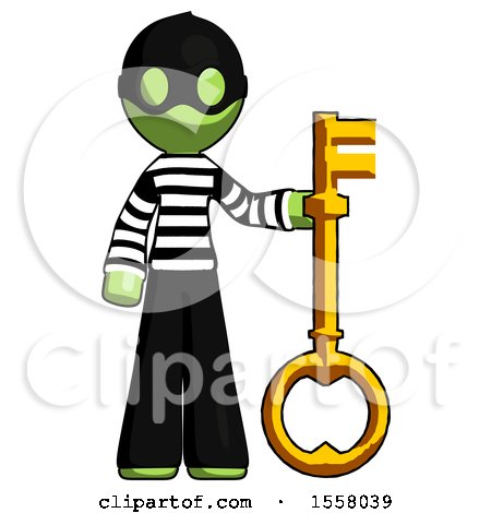 Green Thief Man Holding Key Made of Gold by Leo Blanchette