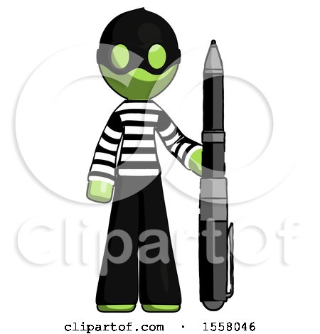 Green Thief Man Holding Large Pen by Leo Blanchette