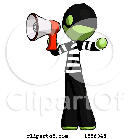 Green Thief Man Shouting into Megaphone Bullhorn Facing Left by Leo Blanchette