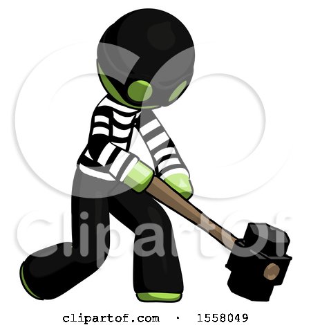 Green Thief Man Hitting with Sledgehammer, or Smashing Something at Angle by Leo Blanchette