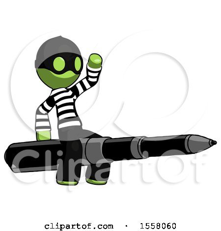 Green Thief Man Riding a Pen like a Giant Rocket by Leo Blanchette