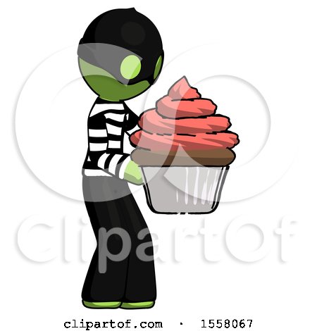 Green Thief Man Holding Large Cupcake Ready to Eat or Serve by Leo Blanchette