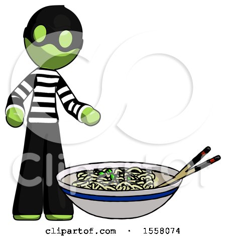 Green Thief Man and Noodle Bowl, Giant Soup Restaraunt Concept by Leo Blanchette