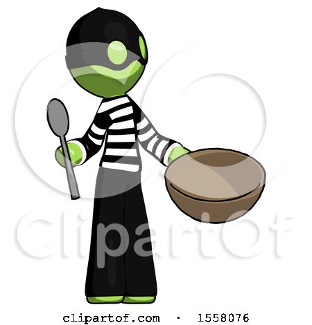 Green Thief Man with Empty Bowl and Spoon Ready to Make Something by Leo Blanchette