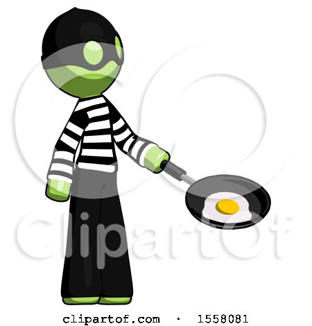 Green Thief Man Frying Egg in Pan or Wok Facing Right by Leo Blanchette