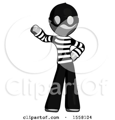 Gray Thief Man Waving Right Arm with Hand on Hip by Leo Blanchette