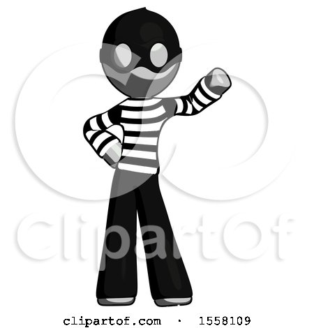 Gray Thief Man Waving Left Arm with Hand on Hip by Leo Blanchette