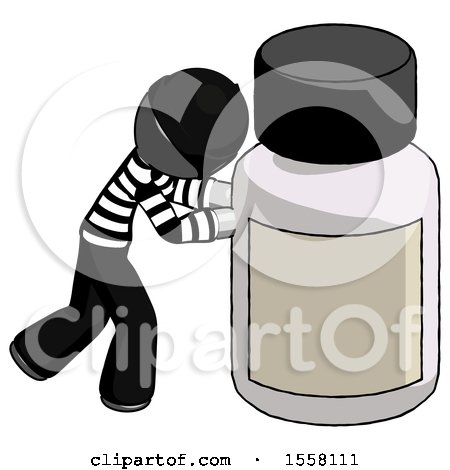 Gray Thief Man Pushing Large Medicine Bottle by Leo Blanchette