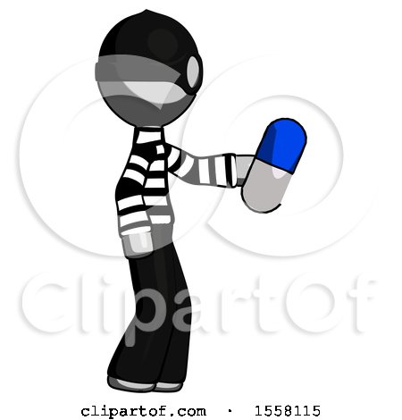 Gray Thief Man Holding Blue Pill Walking to Right by Leo Blanchette