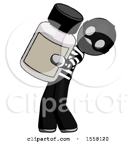 Gray Thief Man Holding Large White Medicine Bottle by Leo Blanchette