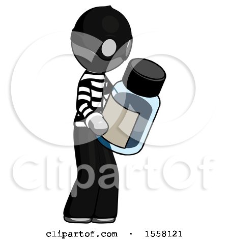 Gray Thief Man Holding Glass Medicine Bottle by Leo Blanchette