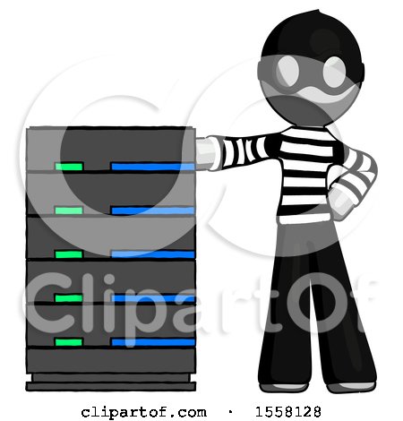Gray Thief Man with Server Rack Leaning Confidently Against It by Leo Blanchette