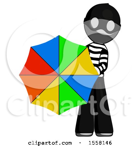 Gray Thief Man Holding Rainbow Umbrella out to Viewer by Leo Blanchette