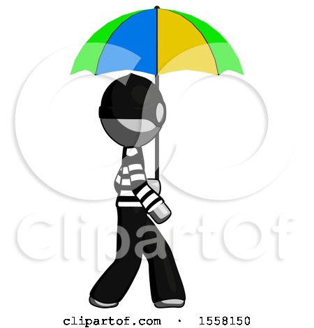 Gray Thief Man Walking with Colored Umbrella by Leo Blanchette
