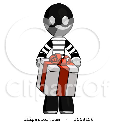Gray Thief Man Gifting Present with Large Bow Front View by Leo Blanchette