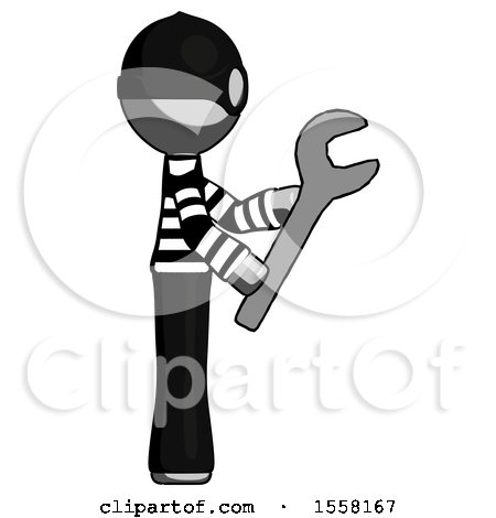 Gray Thief Man Using Wrench Adjusting Something to Right by Leo Blanchette