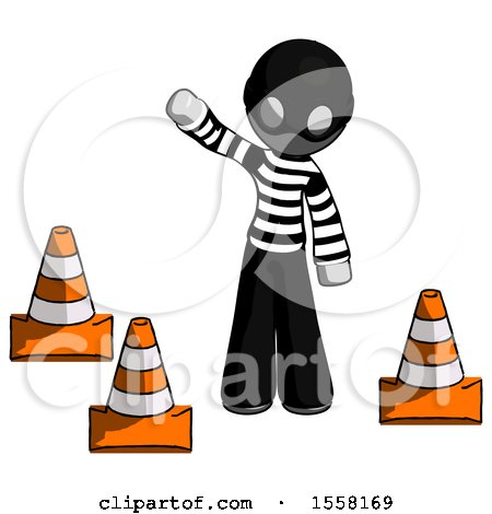 Gray Thief Man Standing by Traffic Cones Waving by Leo Blanchette