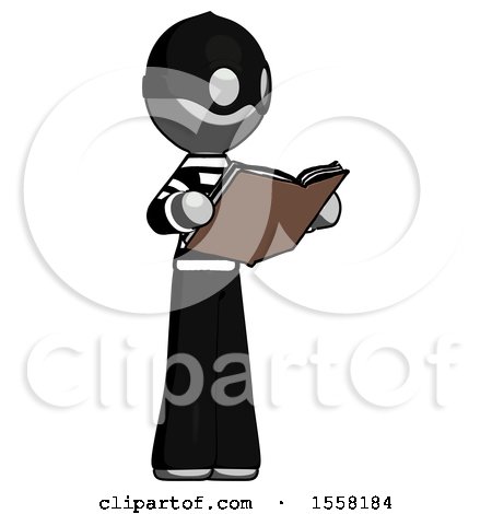 Gray Thief Man Reading Book While Standing up Facing Away by Leo Blanchette