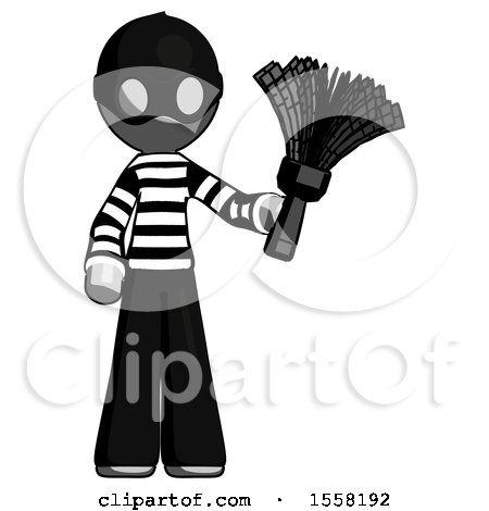 Gray Thief Man Holding Feather Duster Facing Forward by Leo Blanchette