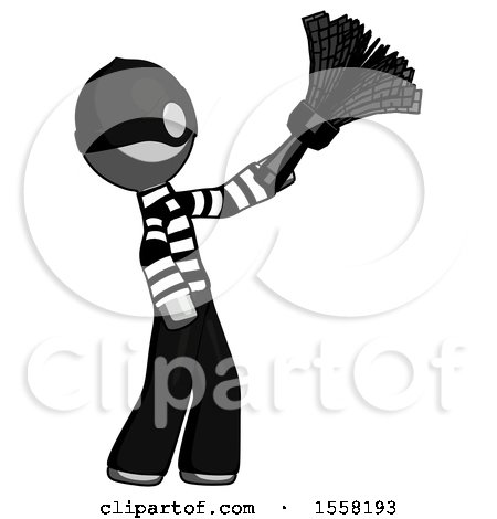 Gray Thief Man Dusting with Feather Duster Upwards by Leo Blanchette