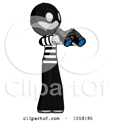 Gray Thief Man Holding Binoculars Ready to Look Right by Leo Blanchette