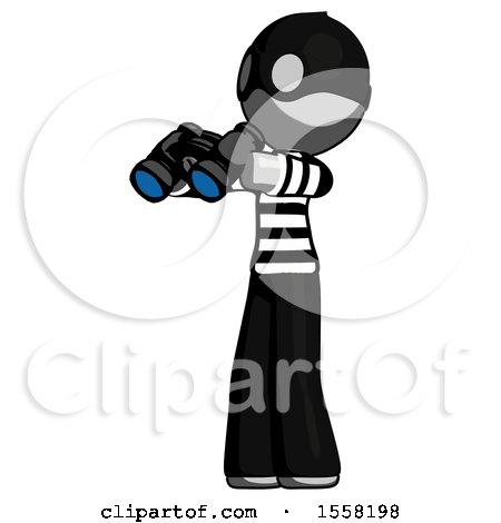 Gray Thief Man Holding Binoculars Ready to Look Left by Leo Blanchette