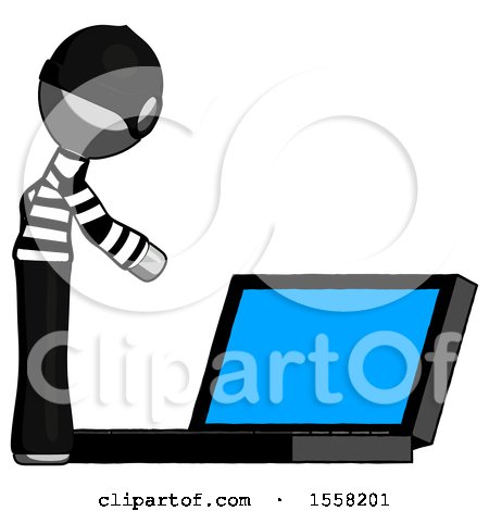 Gray Thief Man Using Large Laptop Computer Side Orthographic View by Leo Blanchette
