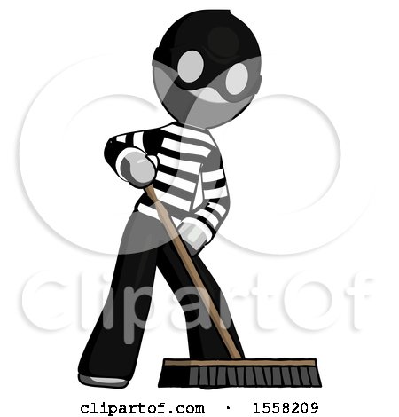 Gray Thief Man Cleaning Services Janitor Sweeping Floor with Push Broom by Leo Blanchette