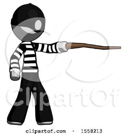 Gray Thief Man Pointing with Hiking Stick by Leo Blanchette