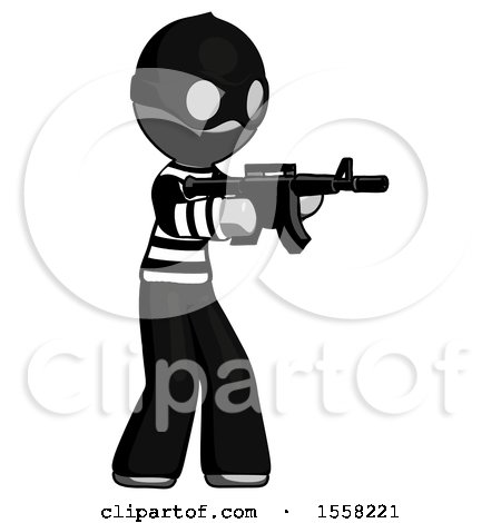 Gray Thief Man Shooting Automatic Assault Weapon by Leo Blanchette