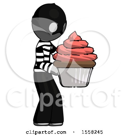 Gray Thief Man Holding Large Cupcake Ready to Eat or Serve by Leo Blanchette