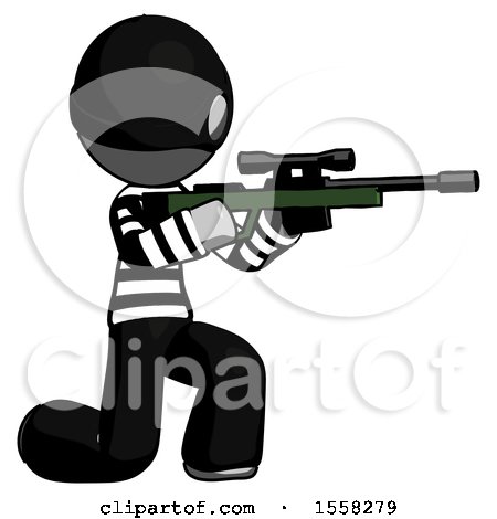 Gray Thief Man Kneeling Shooting Sniper Rifle by Leo Blanchette