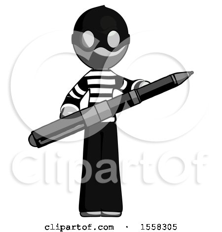 Gray Thief Man Posing Confidently with Giant Pen by Leo Blanchette